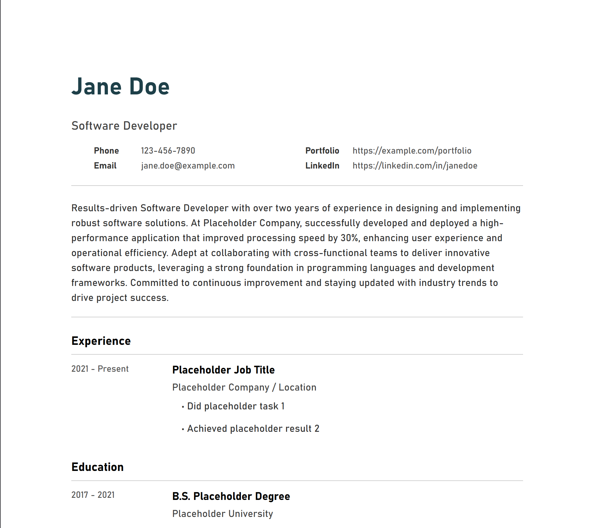 Classic Resume Template Preview